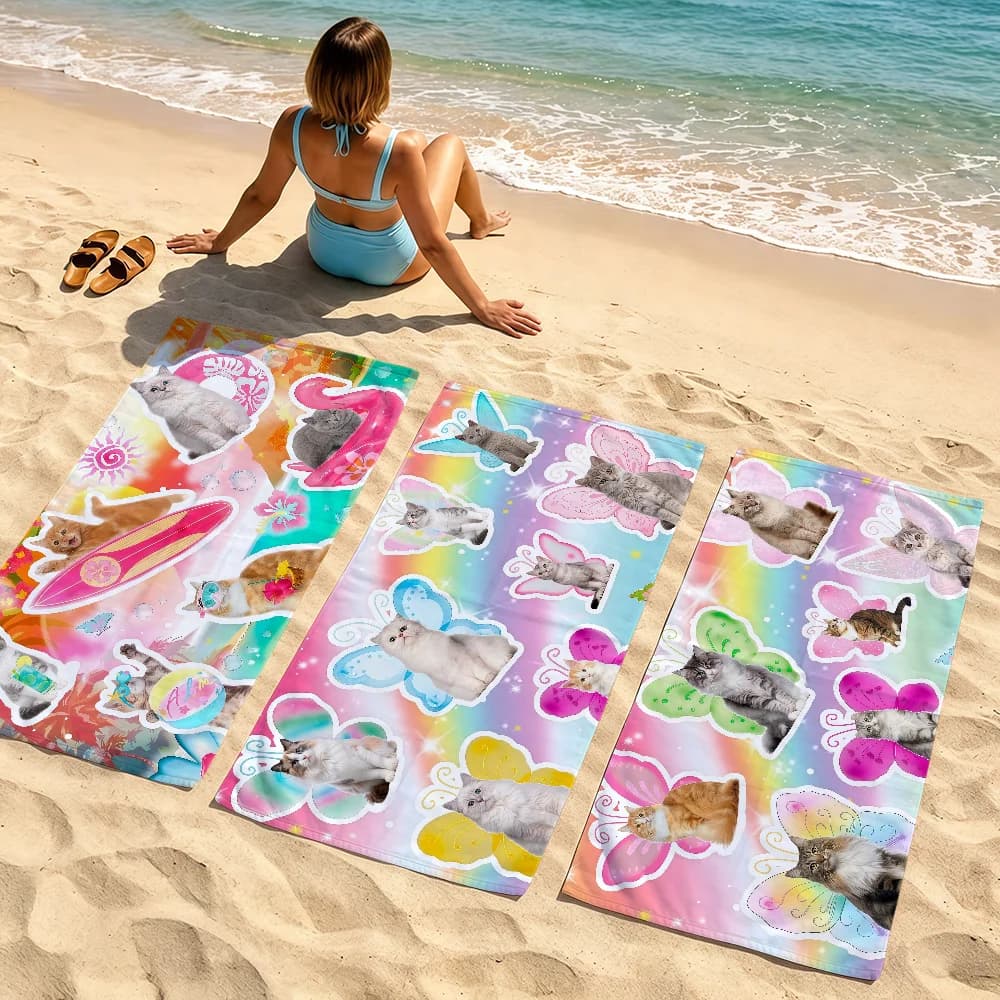 Bath Towel Cute Cat Kawaii Art Pink Cartoon Towel Soft Quick Dry Beach Gift Travel Gym Bathing Spa Camp Sport Pool Towel Gift