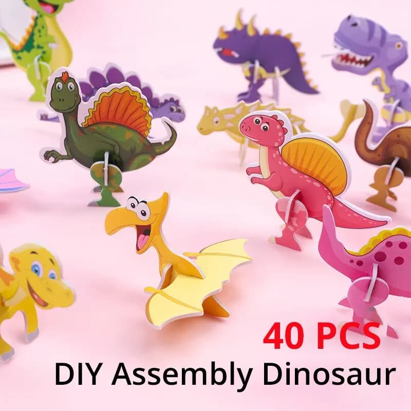 40Pcs bambini carta dinosauro 3D Puzzle fai da te simpatico cartone animato dinosauro modellazione modello animale giocattolo