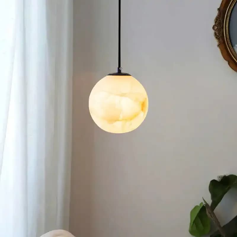 Nordic Minimalist Natural Marble Pendant Light for Bedroom Bedside Light Bar Counter Dining Room Study Ceiling Lamp