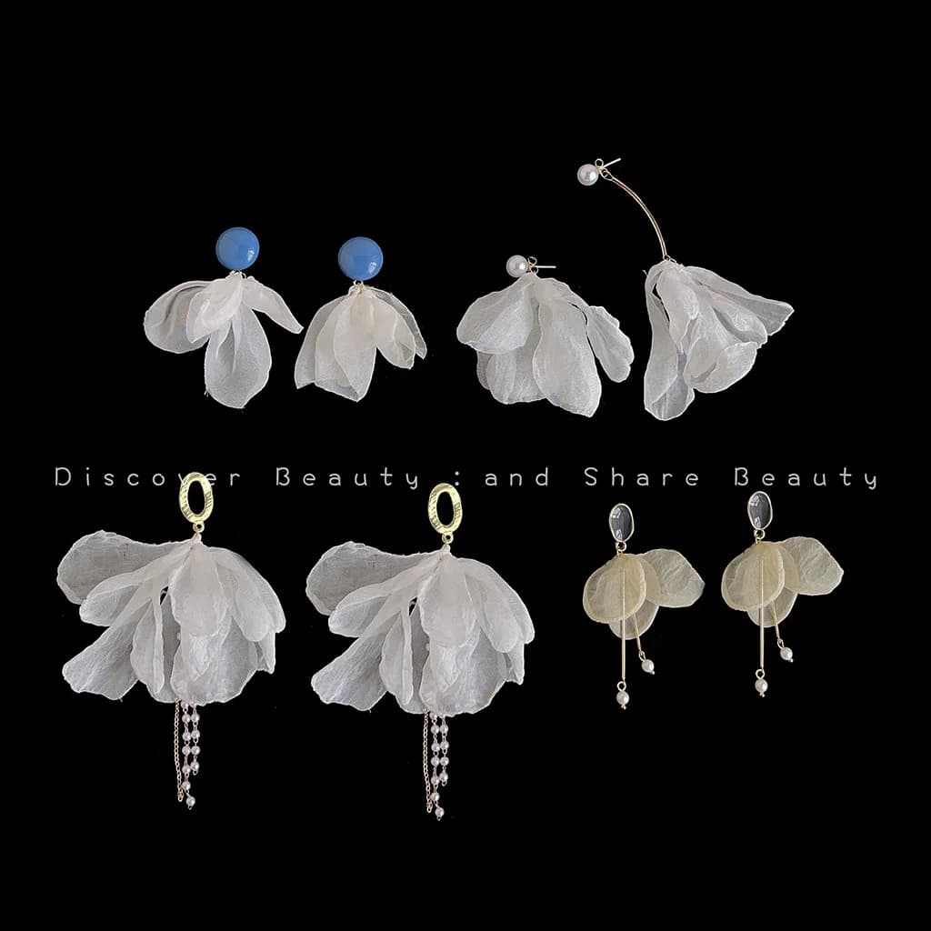 DIY accessories Super fairy fabric tassel earrings women's long sweet temperament bridal earrings personalized fashion show face