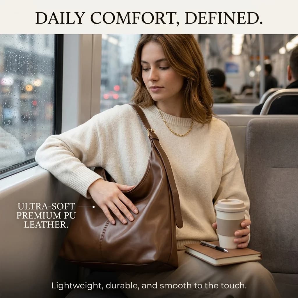 Hobo Shoulder Bag for Women Soft PU Leather Slouchy Tote Purse Casual Lightweight Handbag for Work, Travel & Everyday Use