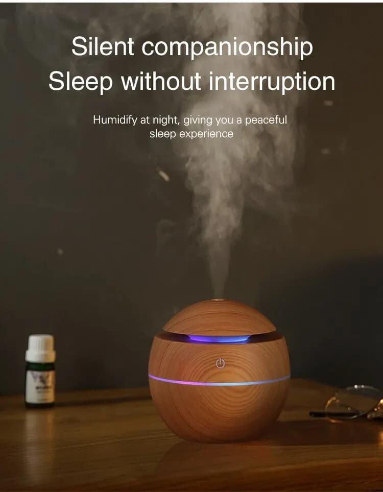 Umidificatore Ad Ultrasuoni USB Diffusore di Aroma Grano di Legno LED Luce Notturna Elettrico Diffusore di Olio Essenziale Aromaterapia Casa 130ML