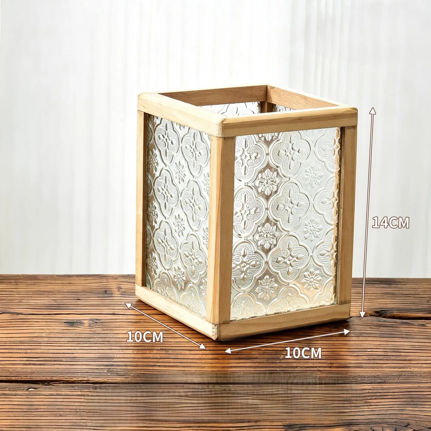 Begonia Glass Solid Wood Pen Holder Vintage Style Desktop Organizer Creative Stationery and Makeup Brush Storage Box