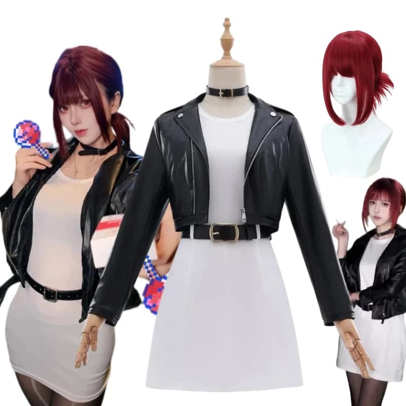 Anime Yamada Cosplay Sasaki Costume White Top Skirt Black Leather Jacket Blue Suit Wig for Women Men Role Play Outfit