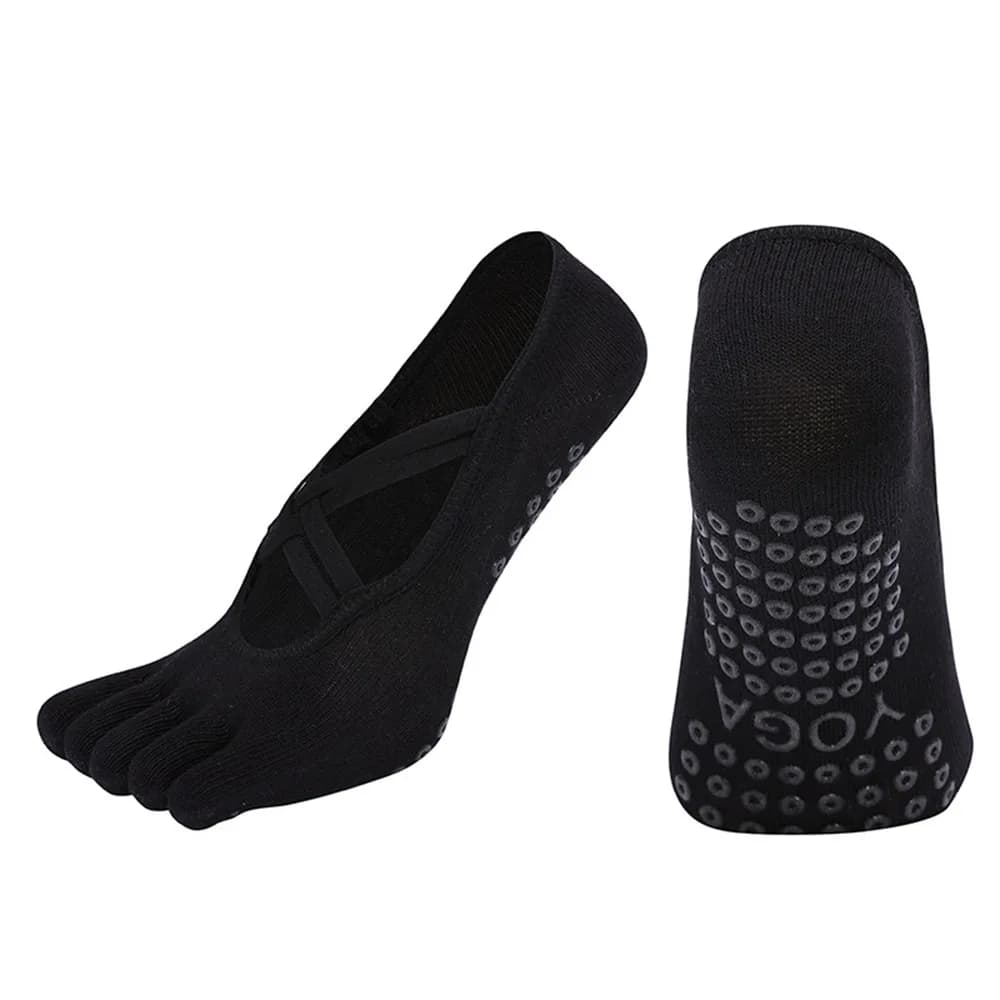 Calzini Antiscivolo Multicolore per Pilates con Grip in Silicone, in Cotone, Design a Cinque Dita, Stile Fascia Elastica