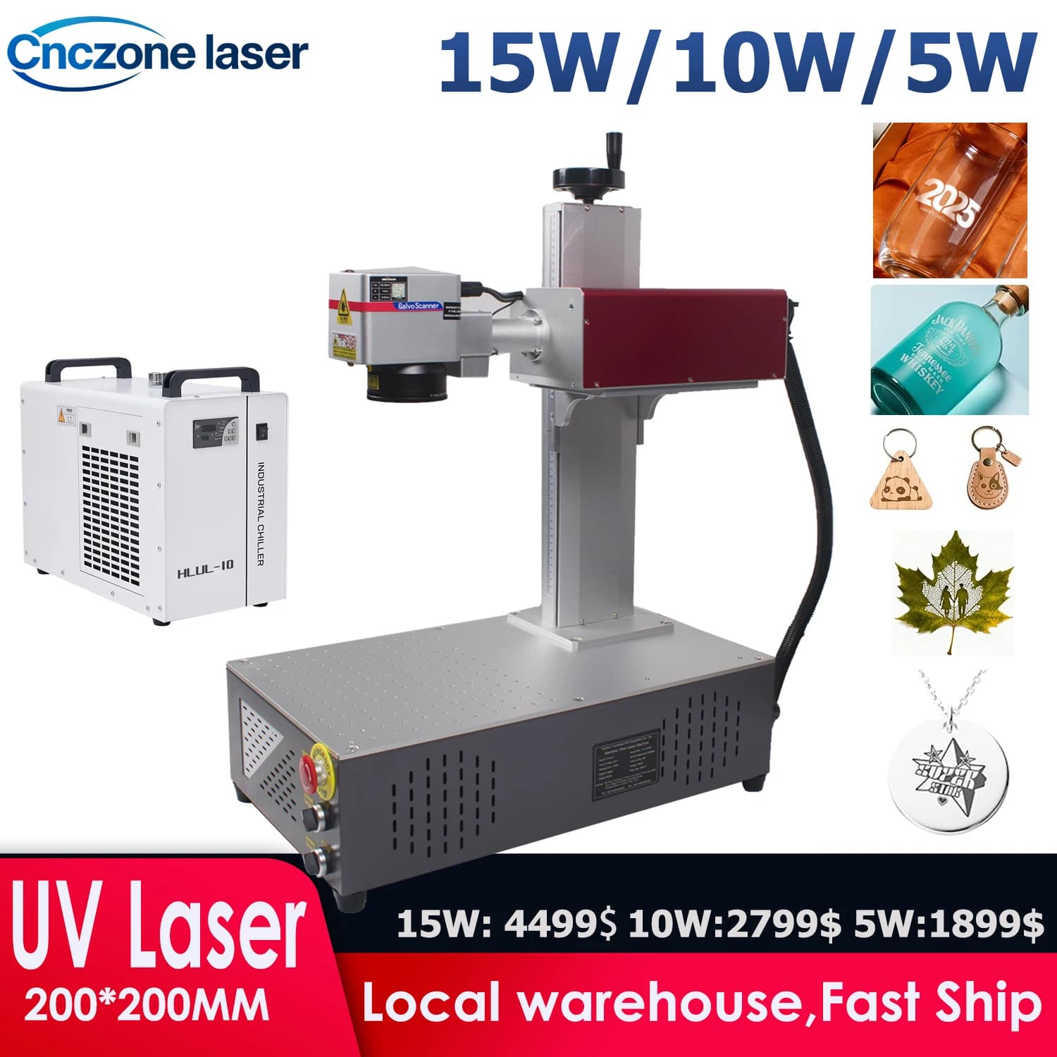 Macchina per Marcatura Laser UV 15W, Laser 355nm 5W/10W/15W, Incisore per Materiali Non Metallici come Vetro/Legno/PVC/Acciaio Inox/Plastica/Pelle