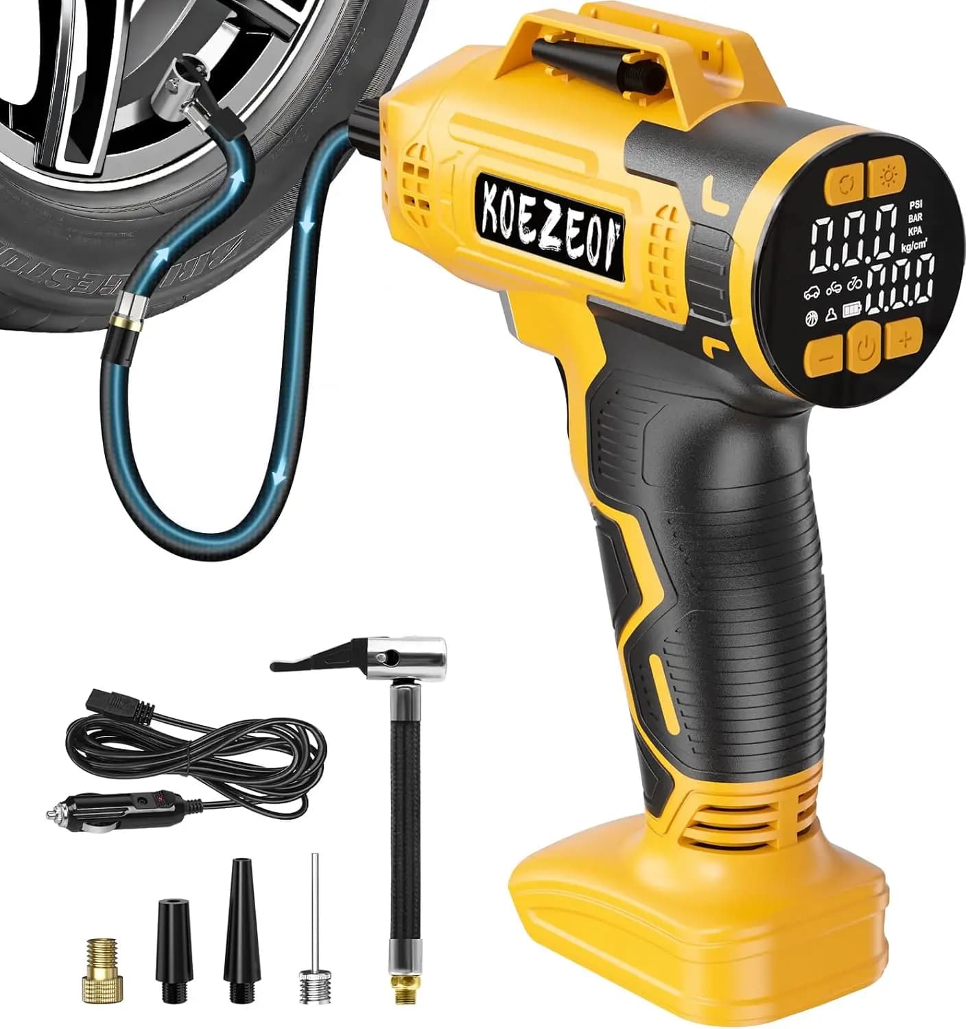Compressore d'aria portatile senza fili 160PSI con manometro digitale e luce LED per auto e palloni