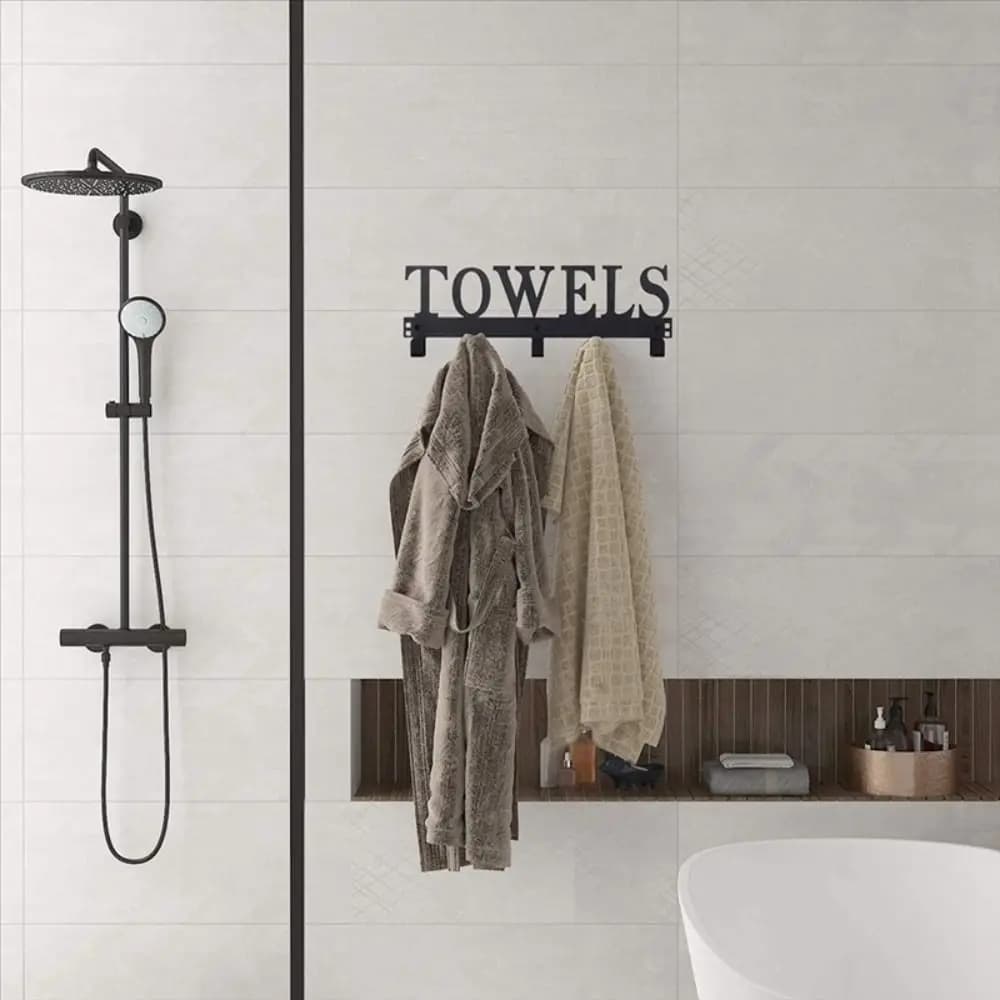 Anti-slip Towel Rack Wall Mounted 5 Hooks Bath Towel Storage Rack No-Punch Towel Hanger Bathroom Coat Hooks Toilet