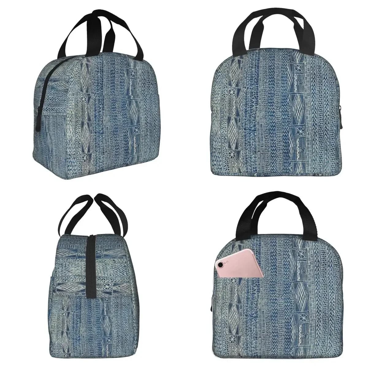 Ndop Cameroon West African Textile Insulated Lunch Bag for Kids School Cooler Thermal Food Box Tote Lunch Boxes Container