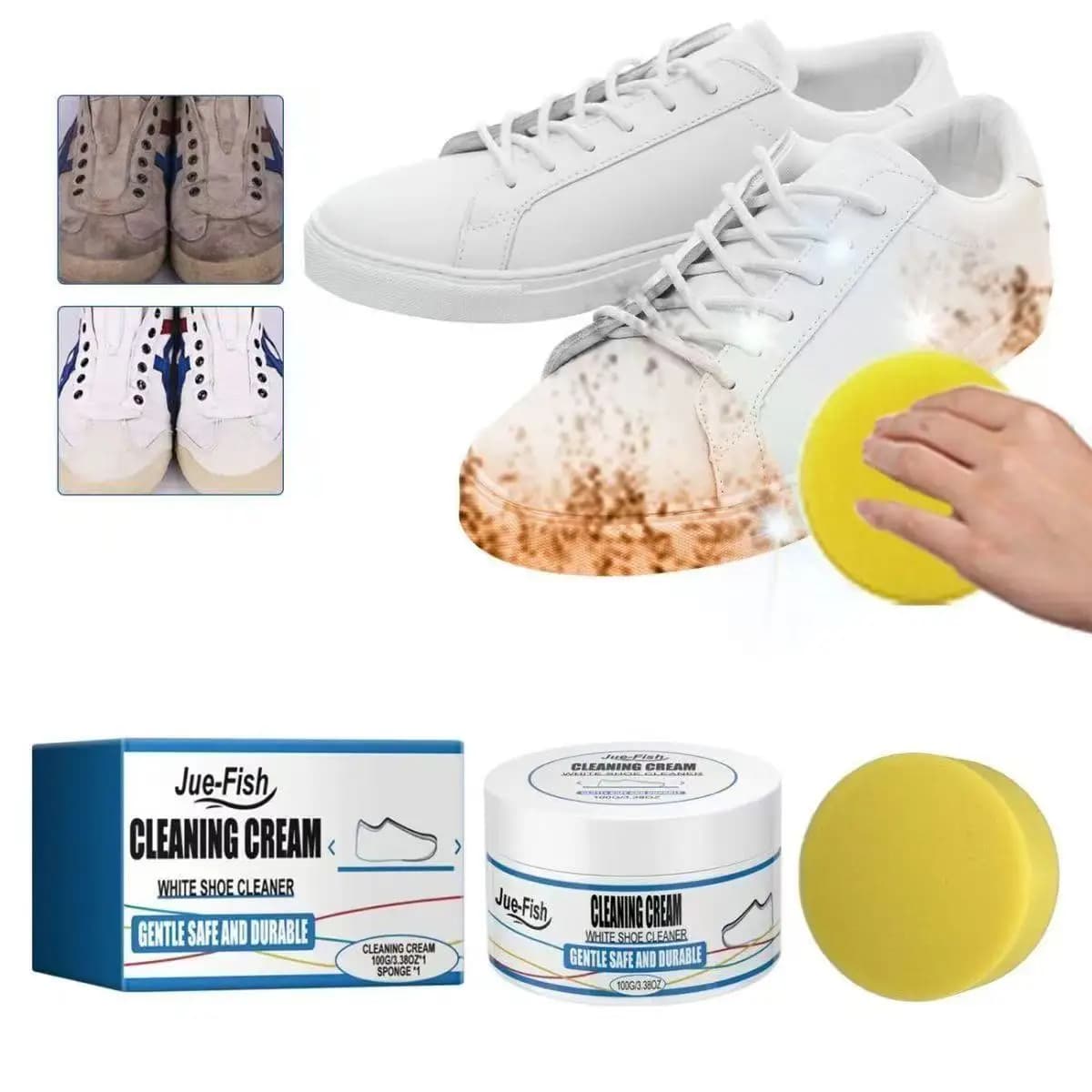 NUOVA crema detergente per scarpe con spugna Crema multiuso per la pulizia e la rimozione delle macchie Lavaggio bianco senza sneake