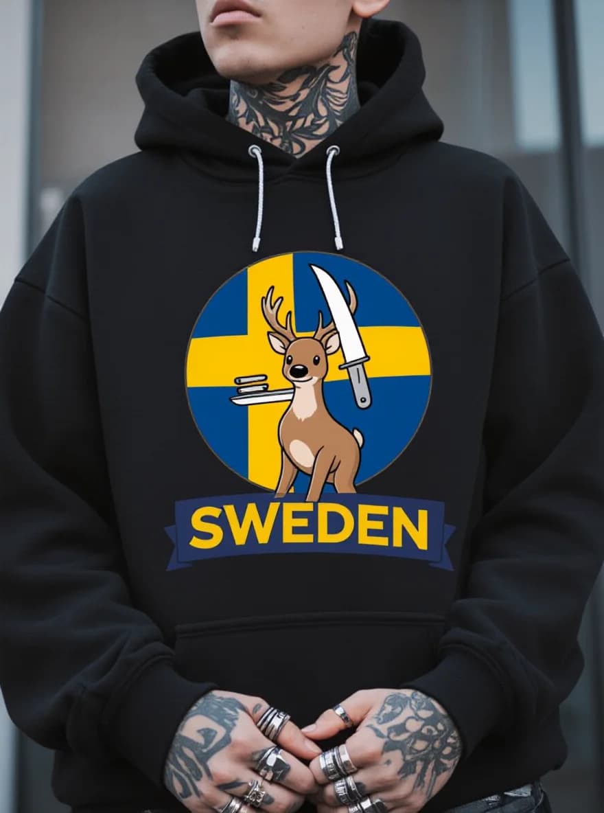 Men's Swede hoodie Cartoon Deer, black, strong sizes, velvet lining, autumn winter, gift