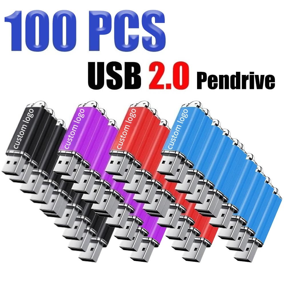 100 pezzi di chiavette USB in metallo con logo personalizzato gratuito, memoria flash da 128GB 64GB 32GB 8GB 4GB, pen drive USB 2.0 da 128MB 512MB.