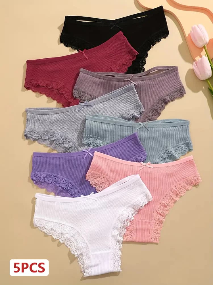 5 pezzi slip a righe in cotone sexy cintura incrociata biancheria intima di pizzo mutandine brasiliane a vita bassa da donna lingerie traspirante mutande con fiocco