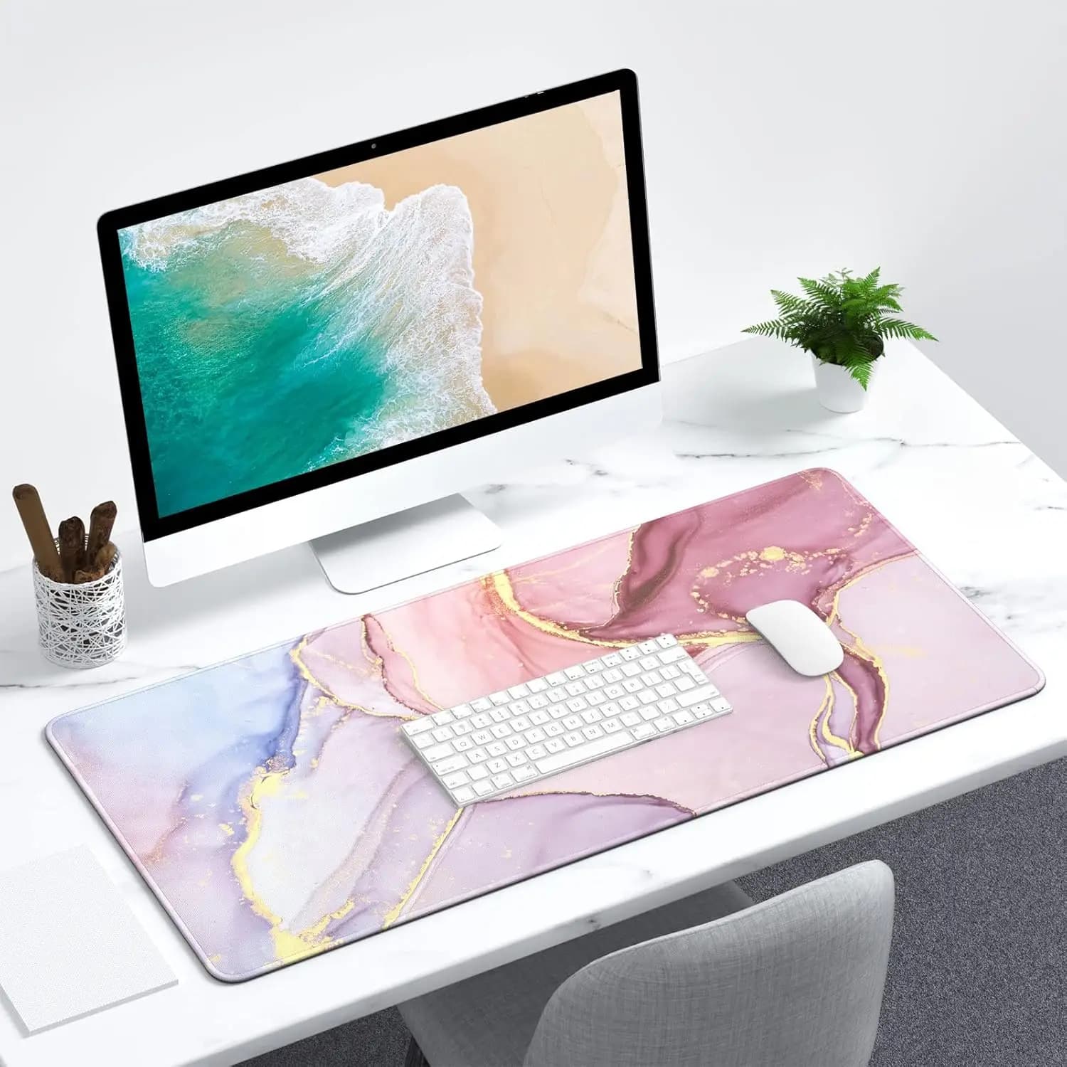Tappetino per mouse grande, grazioso tappetino da scrivania rosa per desktop, tappetini da gioco impermeabili in pelle PU per donne e ragazze, tappetini per scrittura per scuola, ufficio, casa