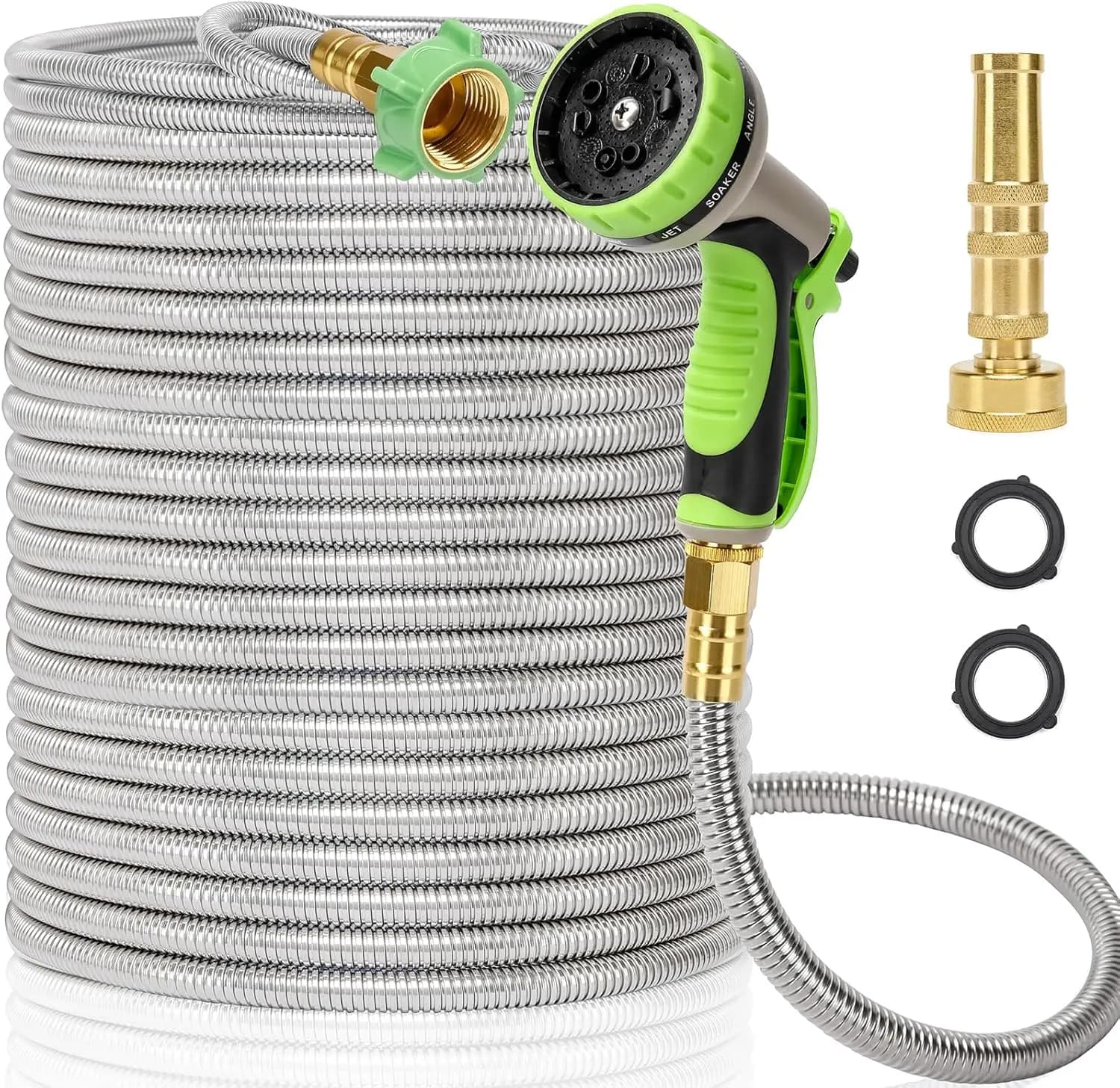 Tubo da Giardino in Metallo da 30 Metri con Ugello a 10 Funzioni, Acciaio Inossidabile, Resistente, Anti-Piega per Giardino e Prato