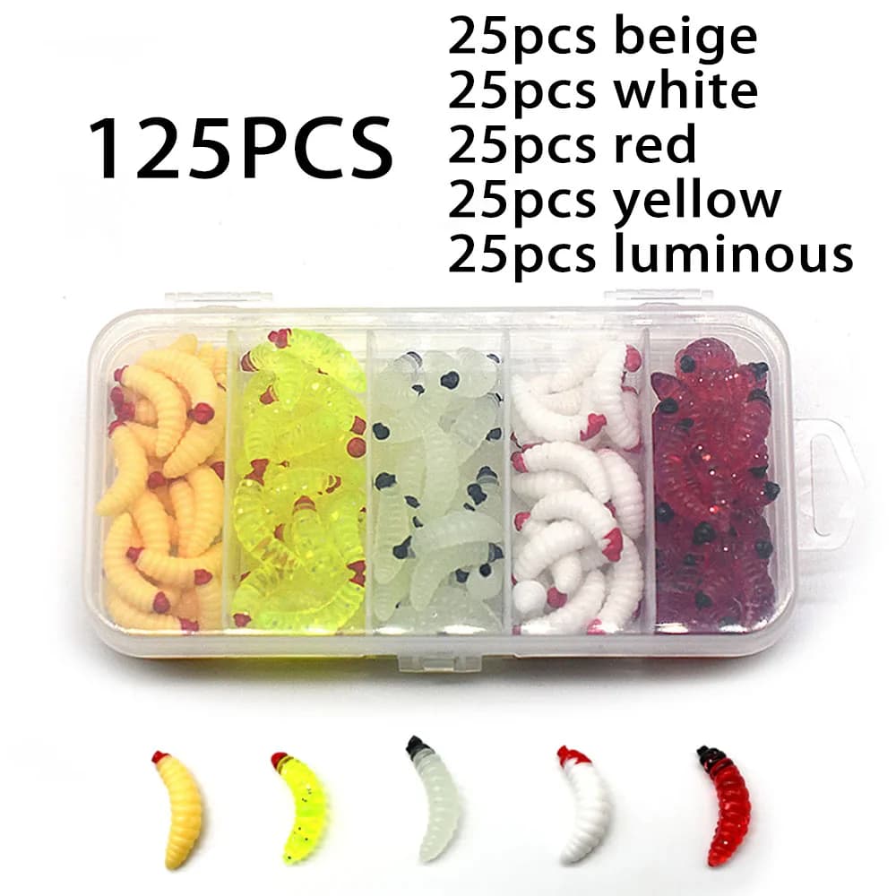 125 pezzi esche da pesca lombrico 5 colori esche in plastica morbida larve esca realistica verme larva per carpa pane verme esca