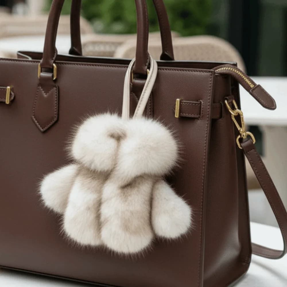 Multipurpose Keyring in Synthetic Rabbit Fur Keyring with Soft Dress Shape Soft Pendant Decoration with Small Plush Bag Pendant