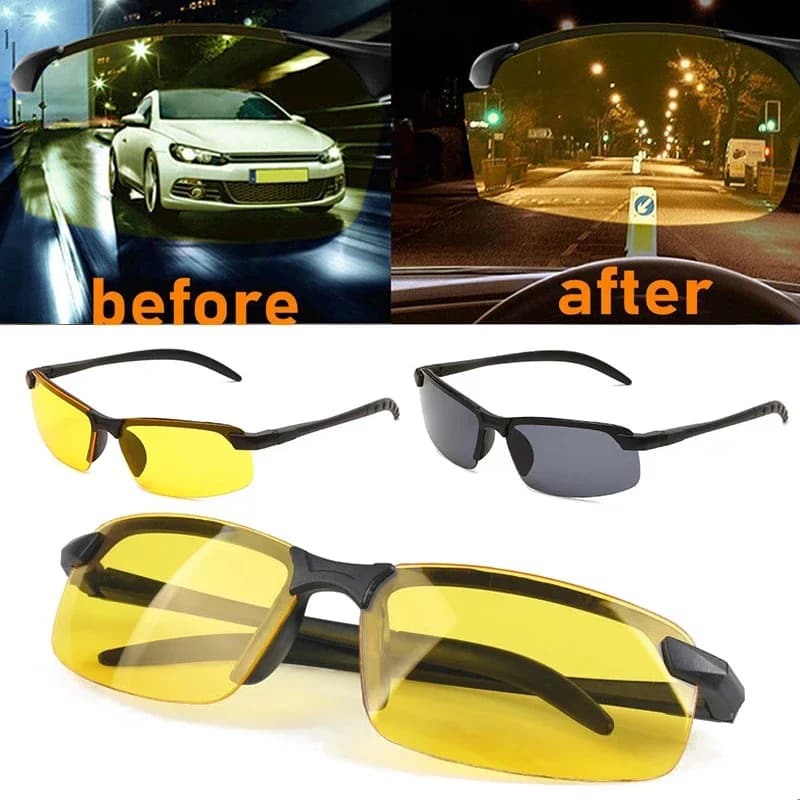 Men's Day And Night Sunglasses Driving Riding Rimless Sunglasses Anti Anti-Glare Night Vision Eyewear Fashion Anti-UV Glasses