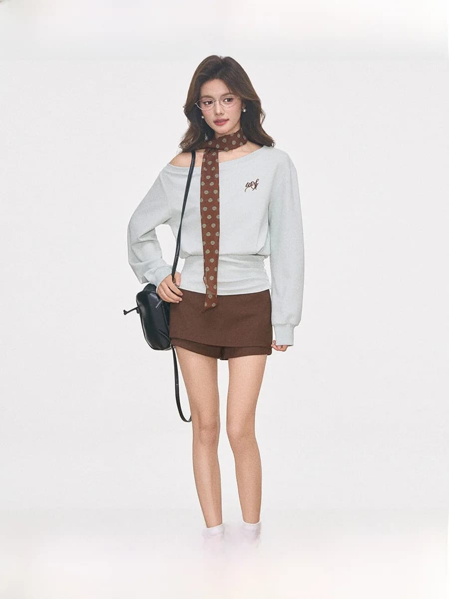 WESTAYONE Pantaloni Gonna da Donna con Cintura, Stile Casual e Comodo, in Poliestere Traspirante, con Stampa a Pois e Sciarpa
