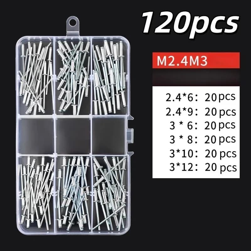 Set di 120 Rivetti in Lega di Alluminio, Kit Assortito di Rivetti a Pressione, Rivetti Ciechi a Testa Bombata per Mobili, Strumenti per Rivetti a Pressione