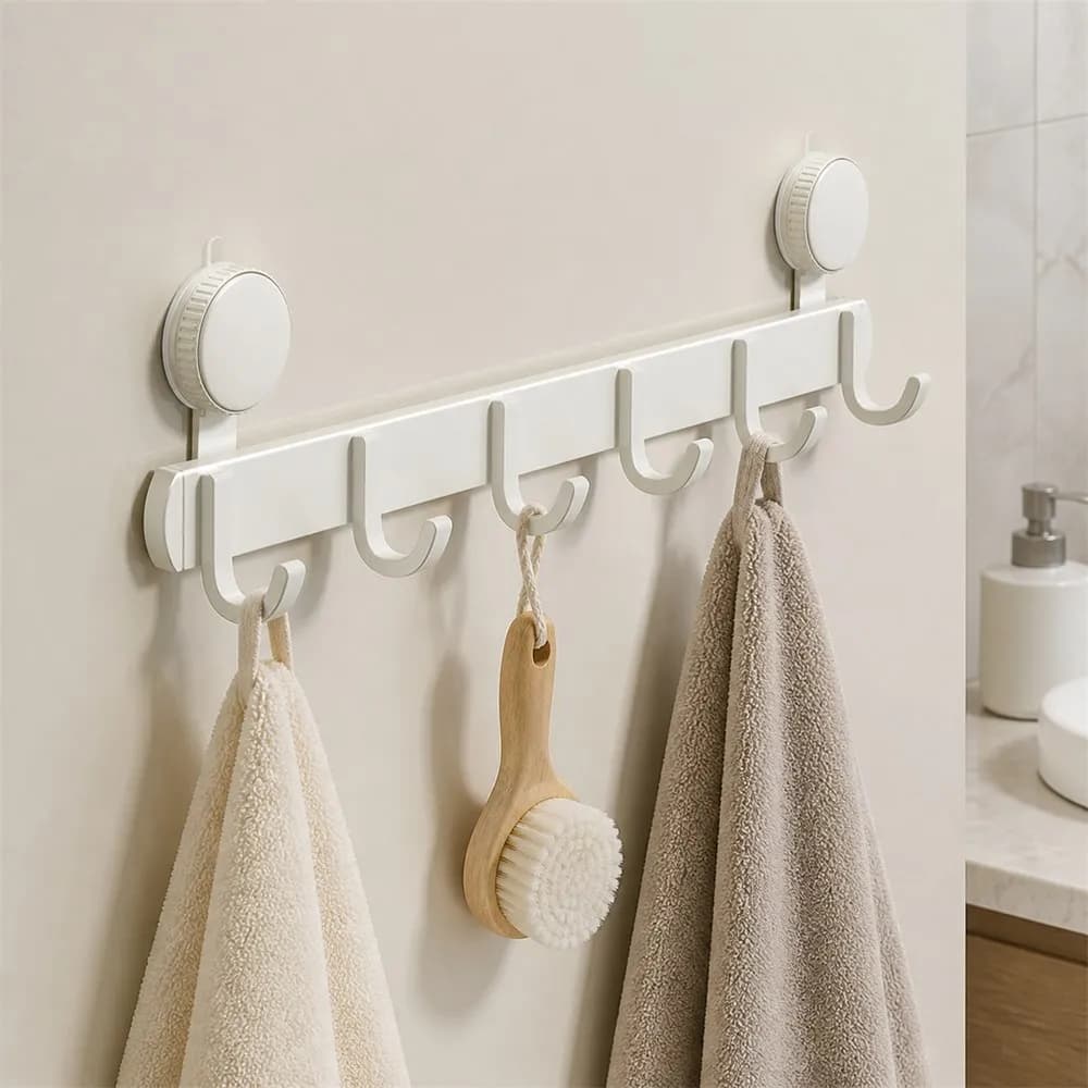 Suction Cup Towel Hook No Drill Wall Mount Removable Bathroom Shower Hanger Kitchen Organizer Vacuum Lock Waterproof Hook Rail