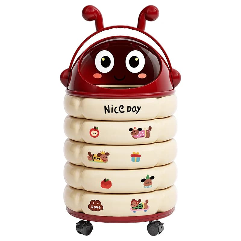 Caterpillar Shaped Trash Can Wheels Lid Large Capacity Bedroom Living Room Home Decor Bathroom Trash Can Car Trash