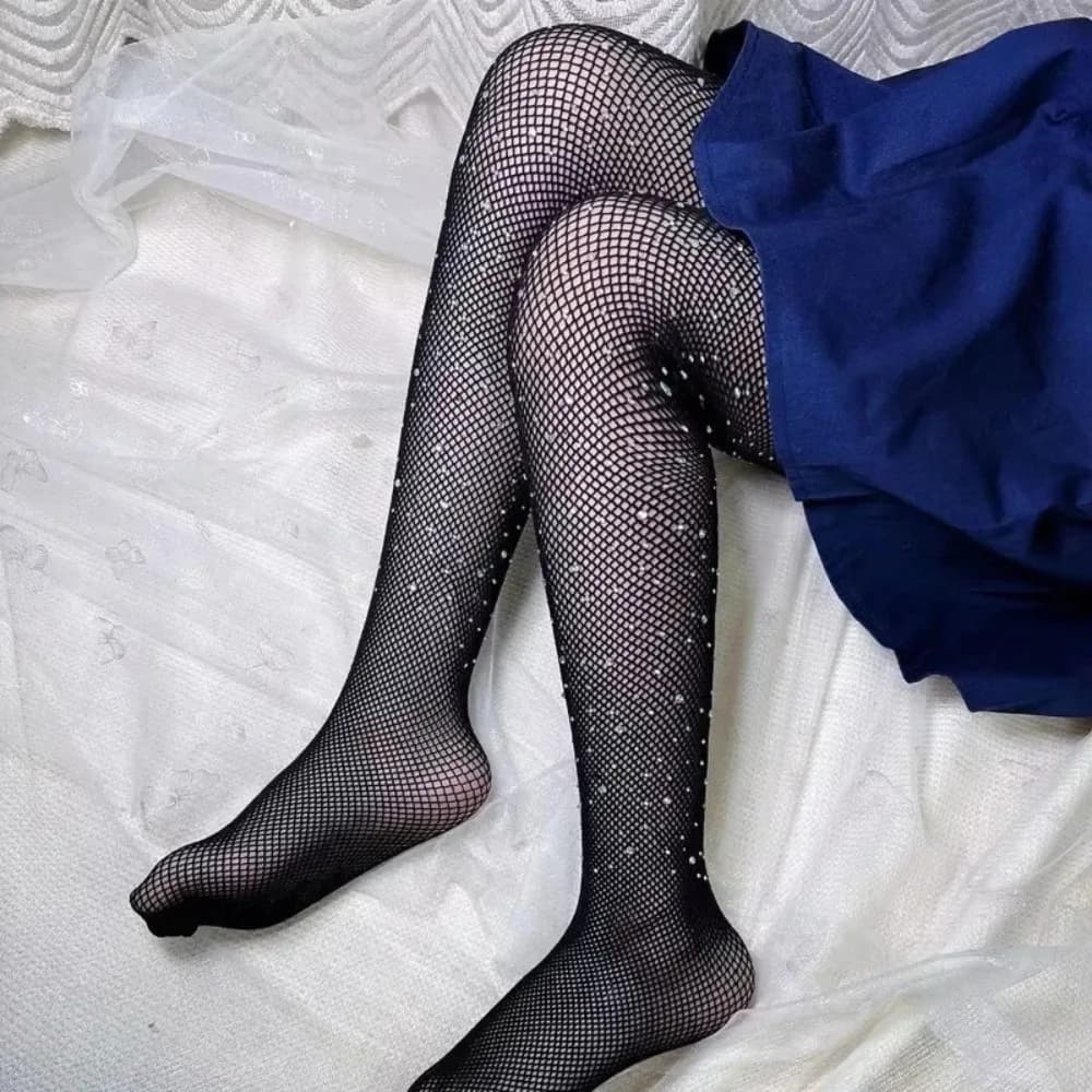 7-12 anni Bambini Rhineston Leggings Collant da balletto per ragazze Moda Bambini Paillettes Maglia a rete Pesce Collant Calze per bambini