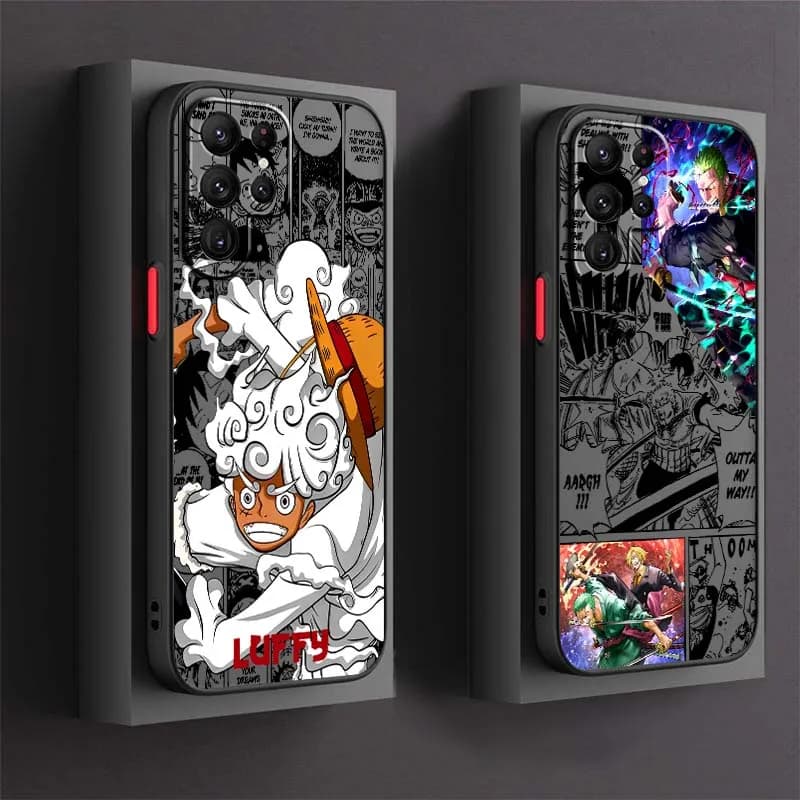 Cover per telefono One Piece Super Cool D. Luffy per Samsung Galaxy S25 S24 S23 S22 S21 S20 S10 S9 Ultra FE 5G Smerigliata Traslucida