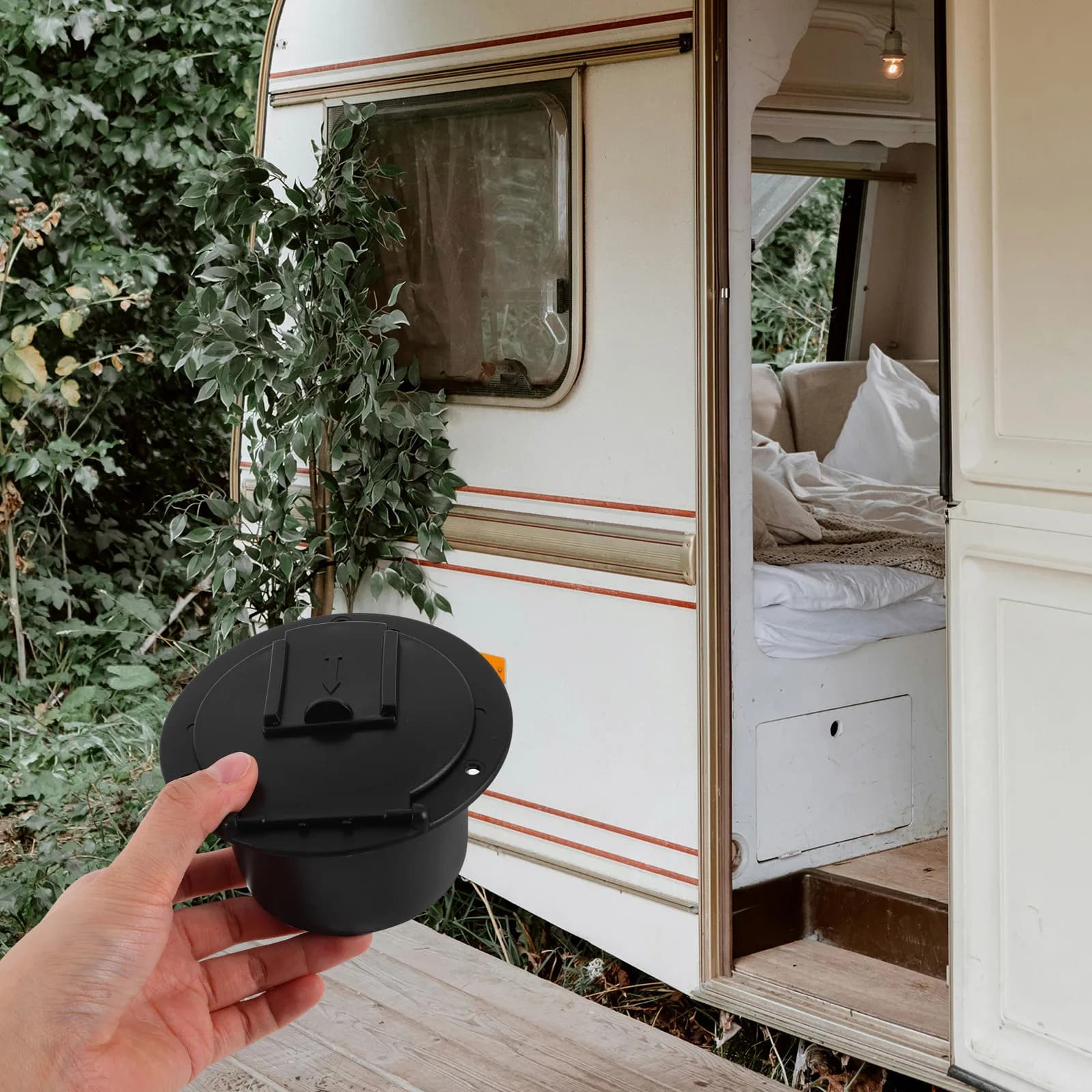 Scatola portaoggetti rotonda per yacht per camper in filo bianco Copertura per la gestione dei cavi in materiale durevole Accessori per parti per camper di facile installazione