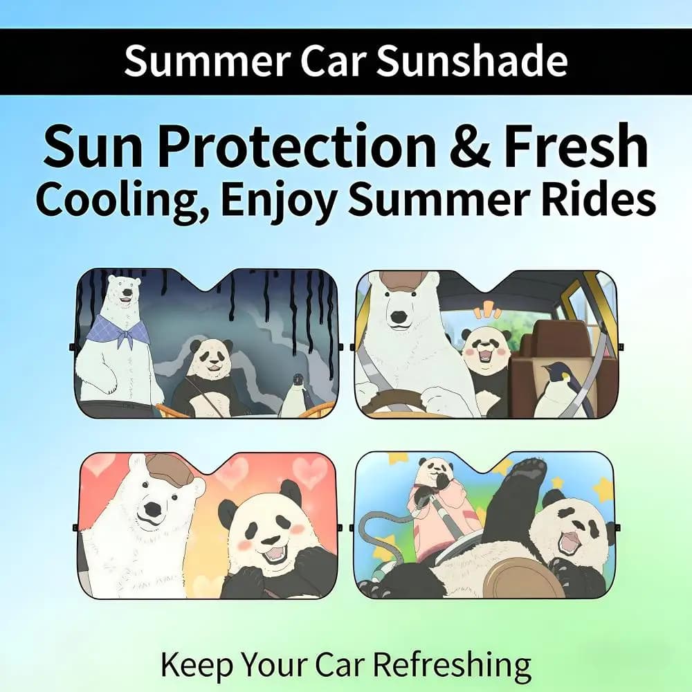 Parasole Retrattile per Auto PPolar Bear Cafe, Protezione UV per Parabrezza