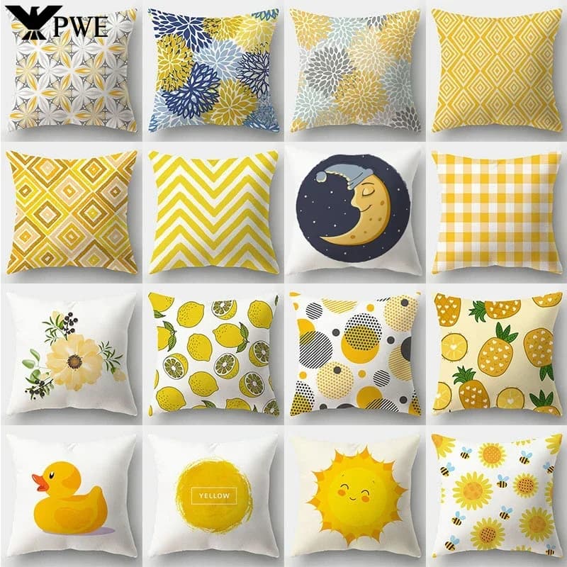 45x45 cm Custom Yellow Federa Cartoon Animal Anatra Pillow Lining Flower Plant Federa Print Poster Geometric Sofa Decoration