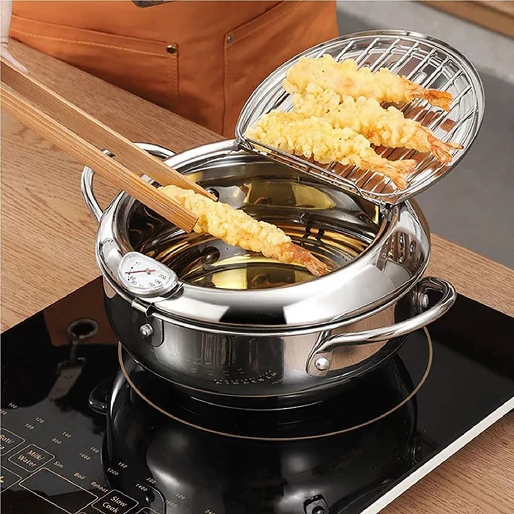 AT29-Pentole per Frittura in Acciaio Inox 304, Friggitrice Giapponese, Pentola per Frittura Profonda con Controllo della Temperatura Senza Olio