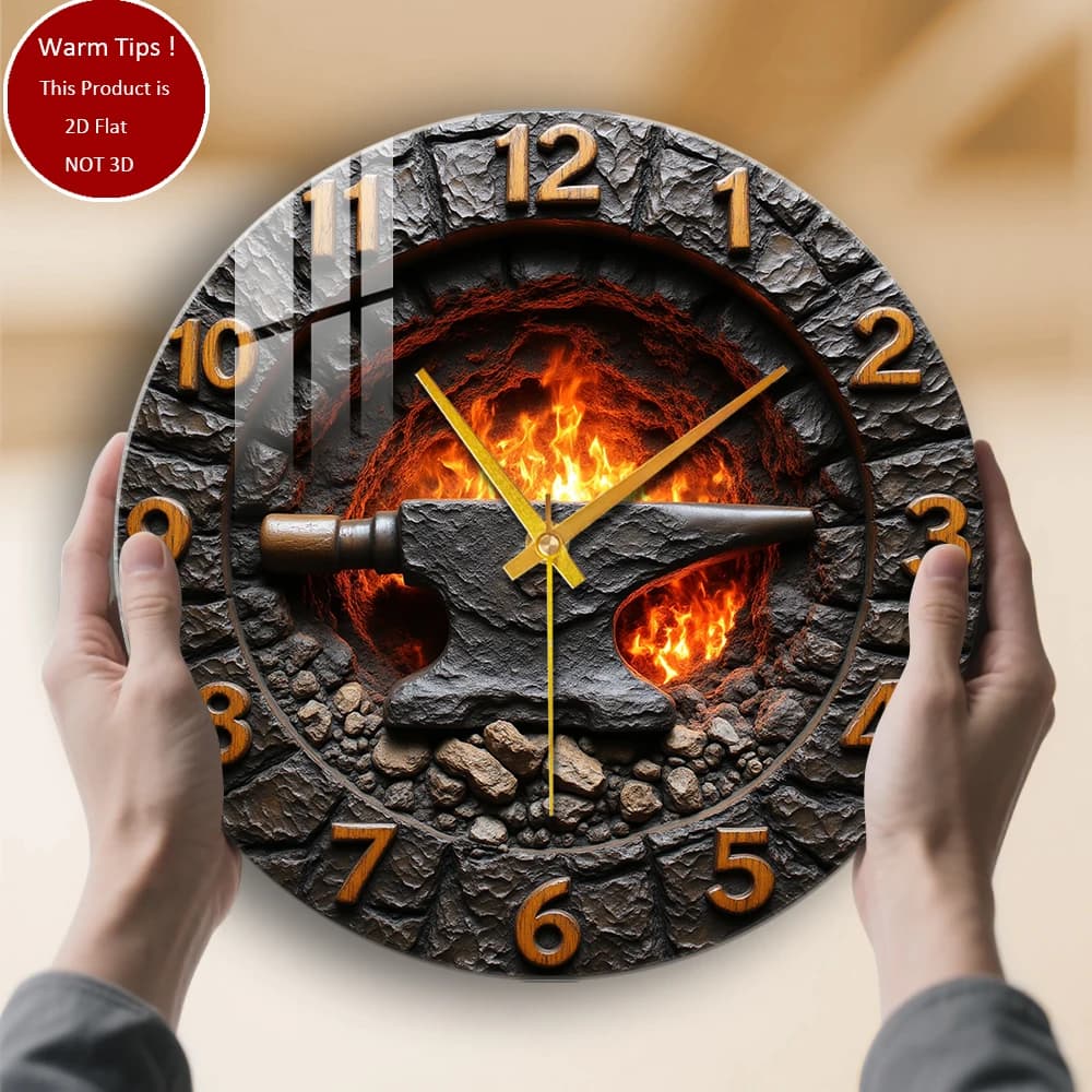 Tempered Glass Wall Clock Firewatch with Stone Digits Flame suitable for wall decorations or table displays anywhere