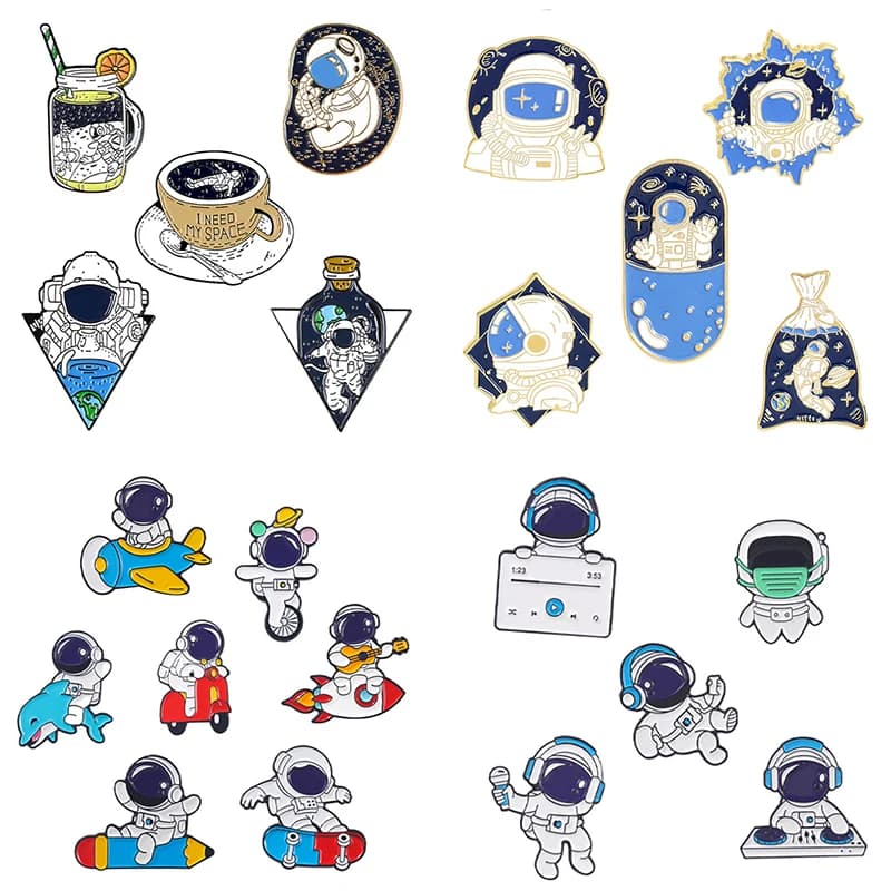 Spilla serie spaziale Astronauta Pianeta Razzo Cielo stellato Spilla in metallo Zaino Accessori per abbigliamento Spilla Distintivo Spilla smaltata