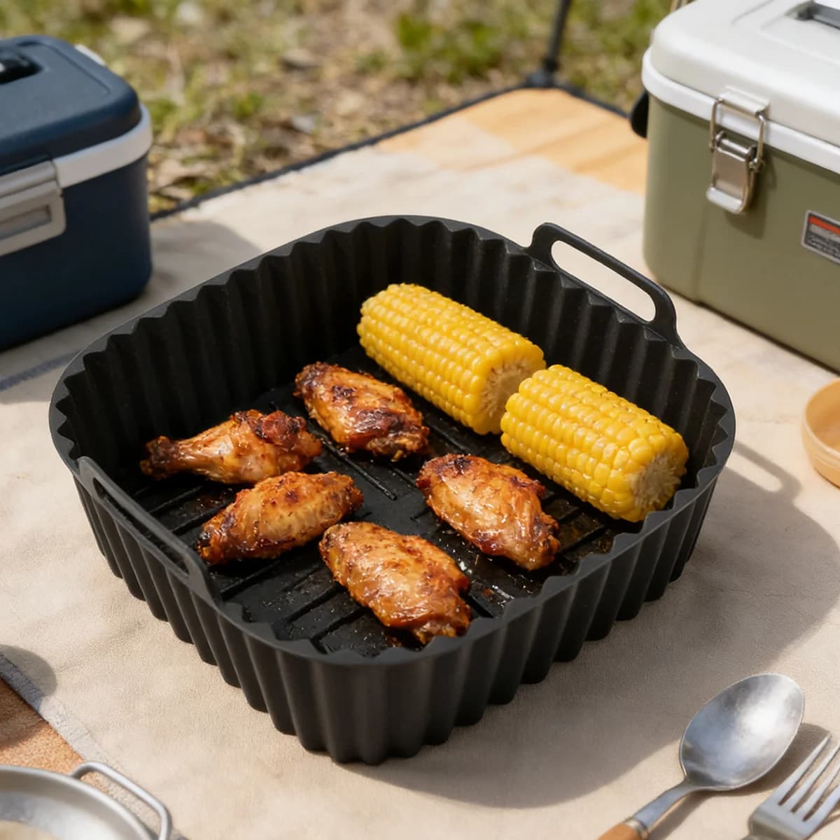 Cestello Quadrato in Silicone per Friggitrice ad Aria, Stampo Riutilizzabile per Cottura in Forno, BBQ, Barbecue, Cucina, Utensile da Pasticceria