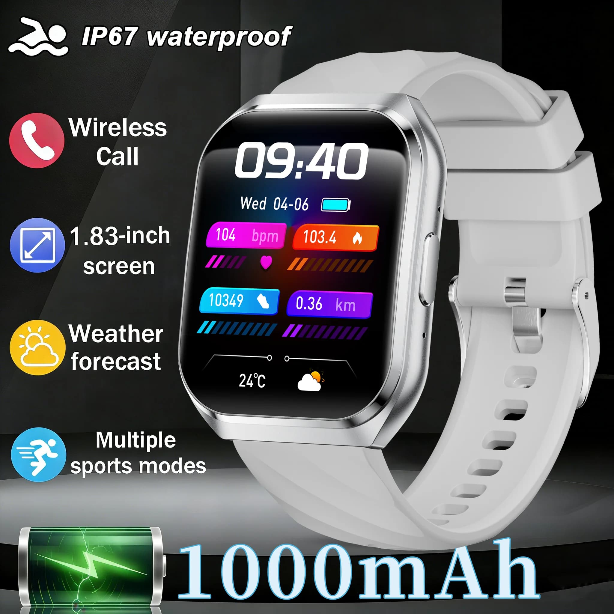 2026 New 1.43 Inch Outdoor Military Smart Men's Watch AMOLED IP67 Waterproof 1000mAh Super Large Battery Calling BT