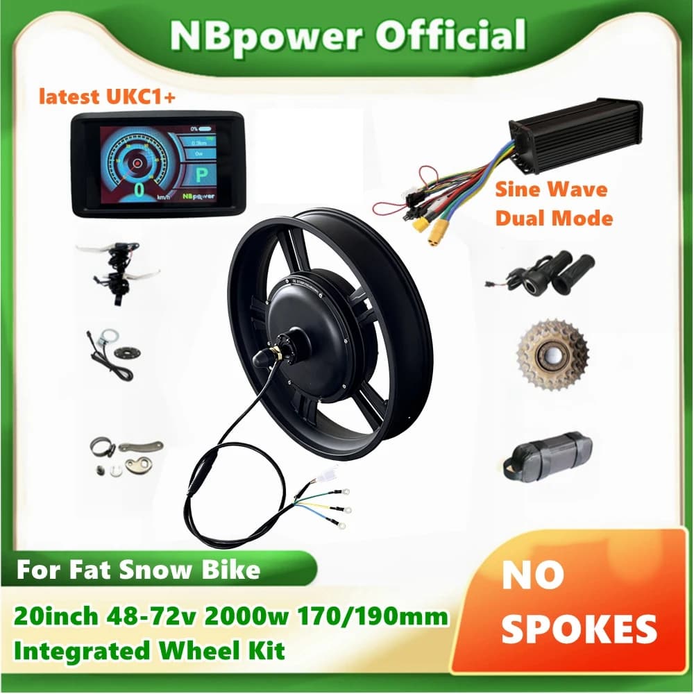NBP 20 pollici 48-72v 2000W 170/190mm Kit Fat Bike posteriore ruota integrata 2000w Kit di conversione motore mozzo senza spazzole per bicicletta elettrica