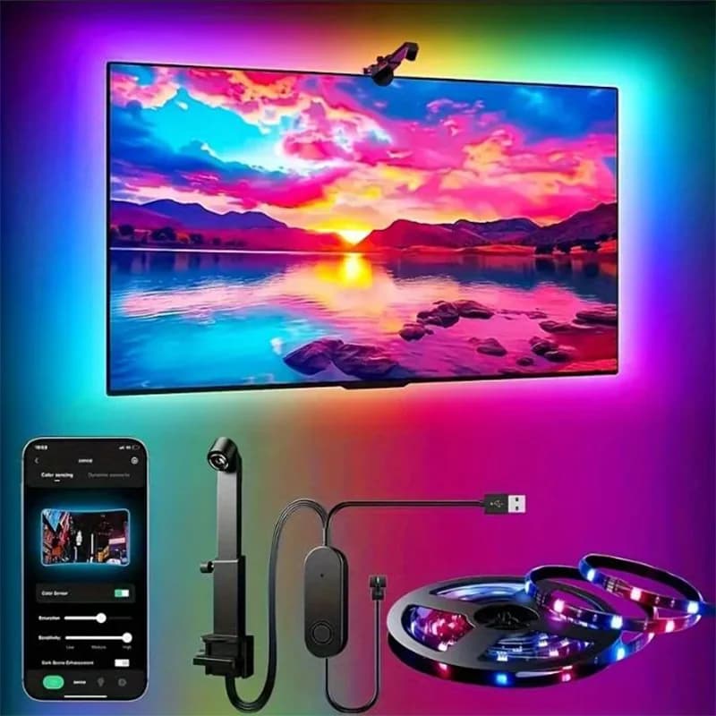 Striscia LED RGBIC per Retroilluminazione TV con Controllo App e Fotocamera, Sincronizzazione Musicale, Luci Intelligenti per Sala Giochi, Illuminazione Ambientale per TV 55-75 Pollici