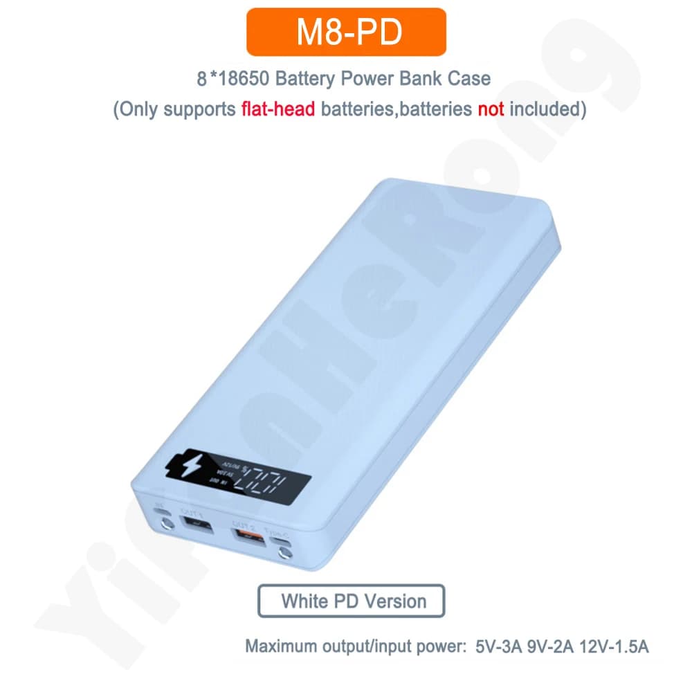 PD QC3.0 batteria a ricarica rapida 8 x18650 Power Bank Case Welding Free Dual USB 18650 Holder Storage Box Powerbank per telefono cellulare