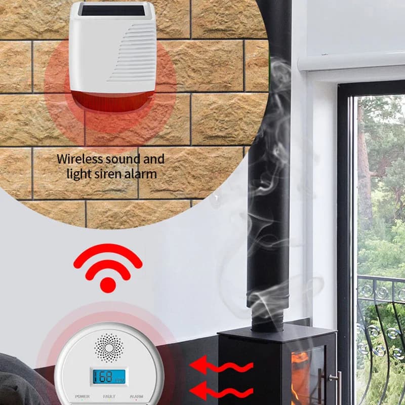 Rilevatore di Monossido di Carbonio Wireless 433MHz, Allarme CO per Prevenzione Avvelenamento, Sirena Sonora e Luminosa, Display LCD