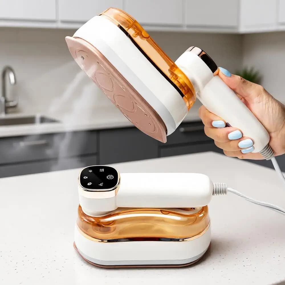 Ferro da Stiro a Vapore Portatile 2 in 1, Ferro da Viaggio a Vapore Manuale, 1200W, Riscaldamento in 20s, Pieghevole, Serbatoio da 180ml, 23 Minuti di Vapore, 120V