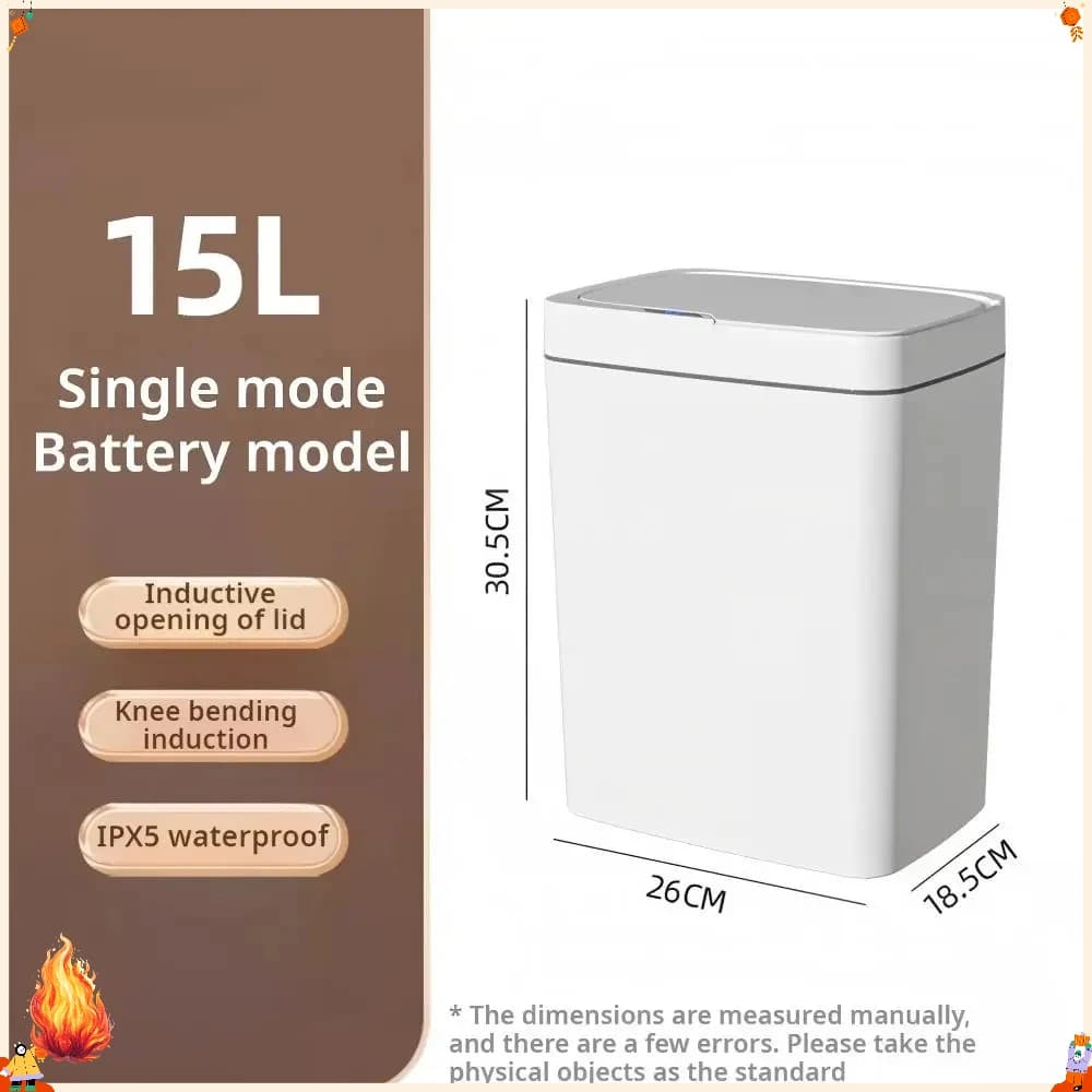 Cestino Intelligente Bianco 15L con Sensore Automatico Senza Contatto per Casa e Bagno, Cestino Elettronico Smart Compatibile per la Casa