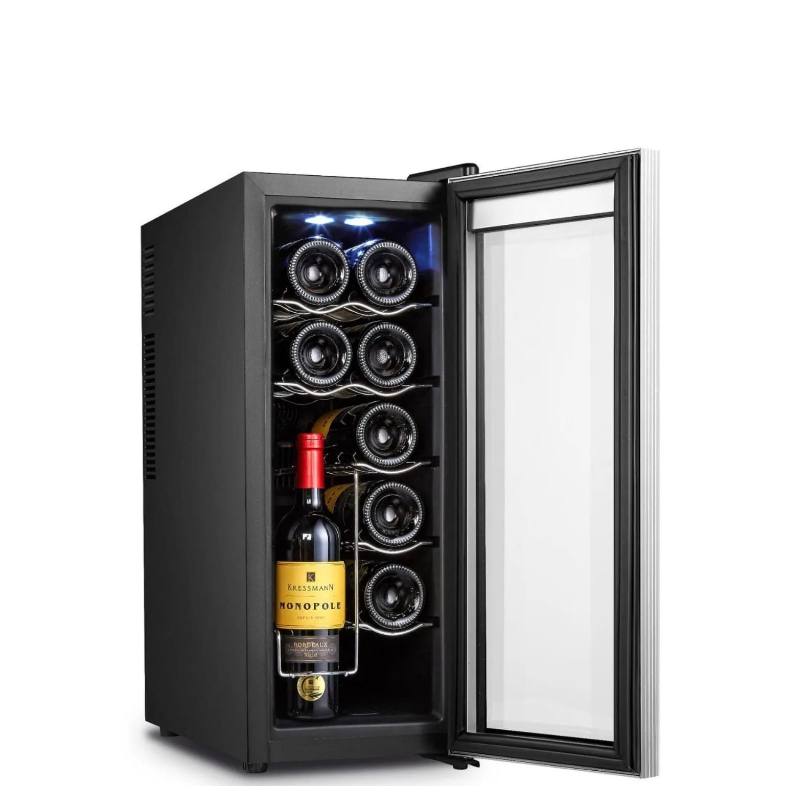 Black curved glass door 12 bottles silent wine cabinet household small constant temperature semiconductor wine cabinet cross-bor