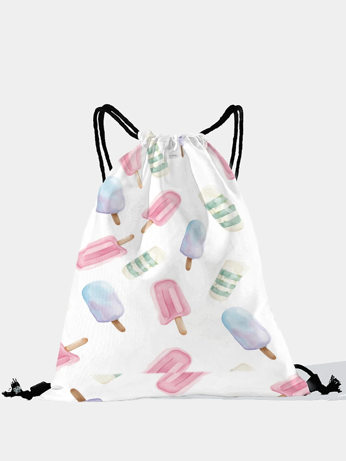 Zaino con coulisse con stampa Popsicle, borsa sportiva leggera per palestra, yoga, viaggi, scuola, shopping e pendolarismo quotidiano