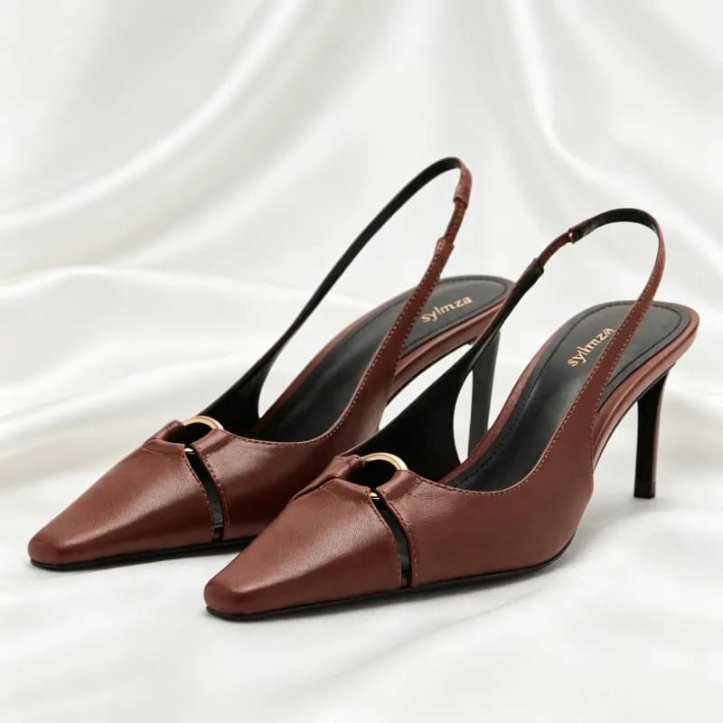 Sexy punta a punta Slingback Tacchi Donna Moda Anello in metallo Decorato Sandali a spillo Designer di lusso per feste Scarpe Zapatos De Mujer