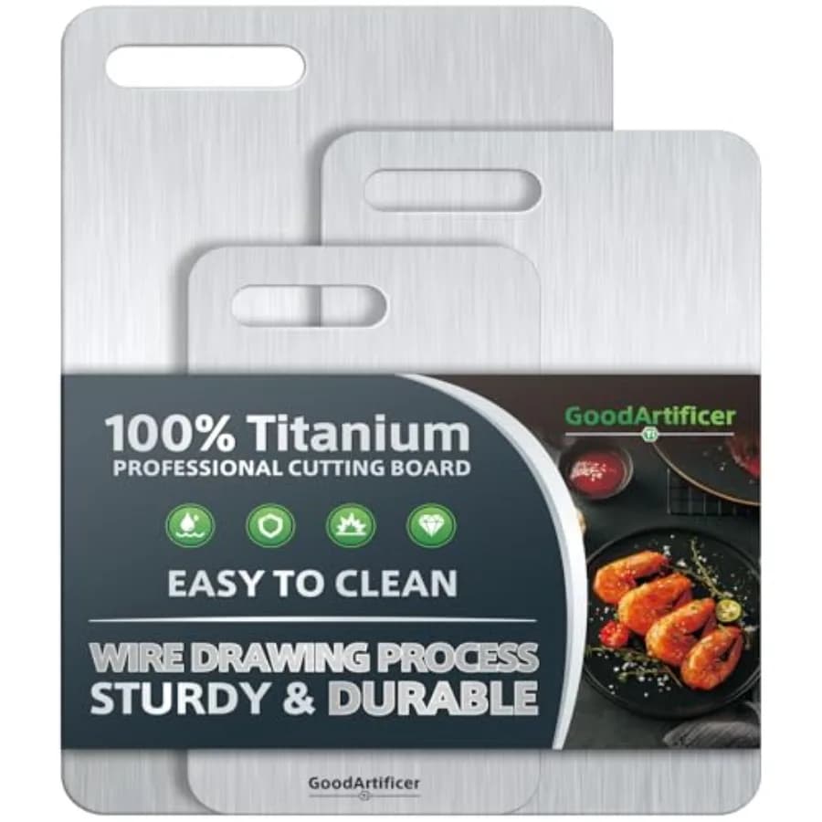 Set di 3 Taglieri in Titanio, Tagliere da Cucina in Titanio Puro al 100%, Tagliere Bifacciale Non Tossico, Ideale per Affettare