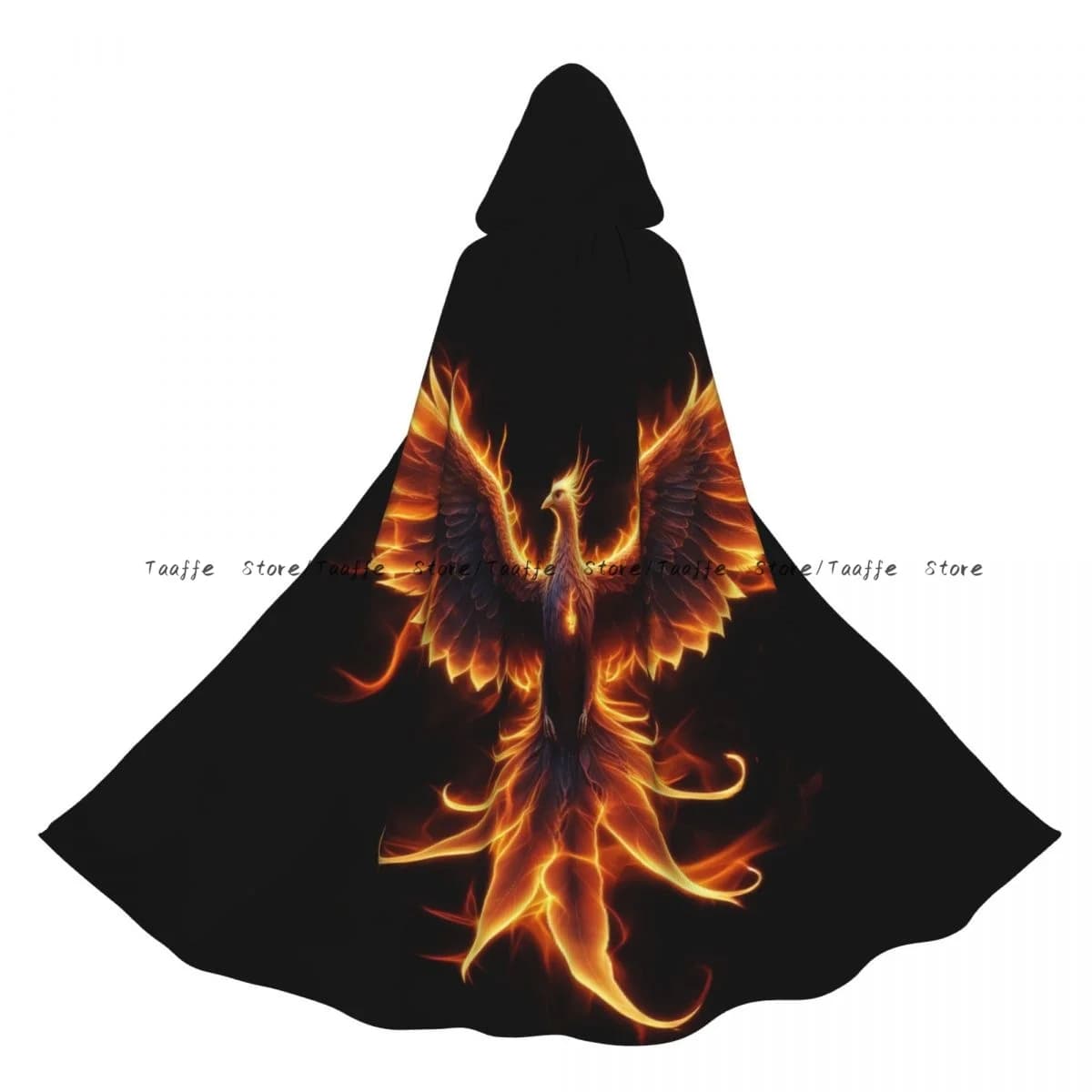 Medieval Cosplay Cloak Hooded Coat Phoenix Rising From Ash Bird In Fire Symbol Cape Coat Long Trench Costume Wizard Cloak