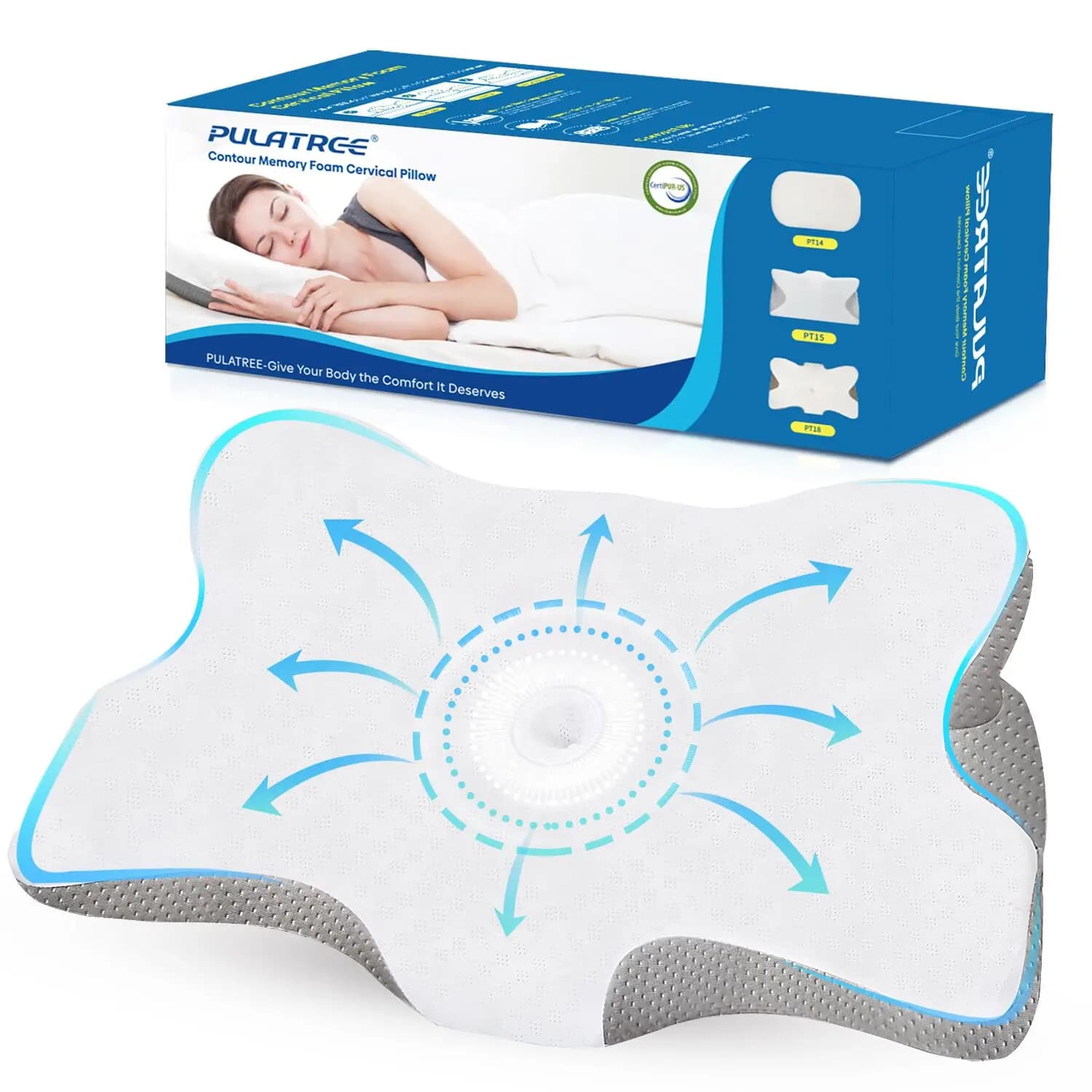 Pulatree Nuovo cuscino ortopedico inodore per il dolore al collo e alle spalle Cuscino per il collo in memory foam Cuscino cervicale ergonomico per dormire