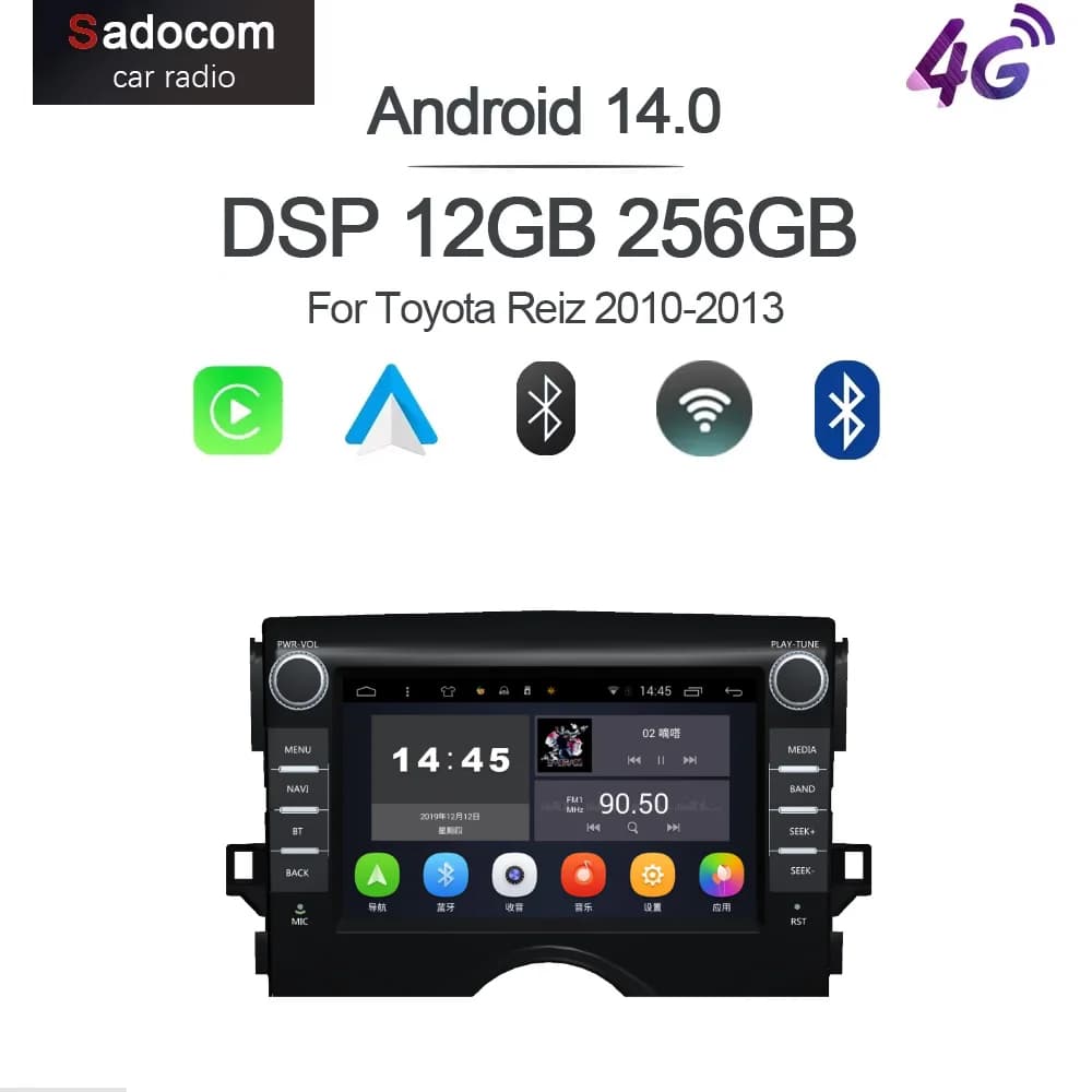 Autoradio CarPlay 8\" DSP Android 15 8 Core 12GB RAM 256GB ROM GPS Multimediale Navigazione per Toyota Reiz 2010-2013