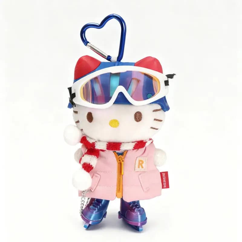 Peluche Hello Kitty con design tuta da pattinaggio su ghiaccio, ciondolo per borsa, simpatico portachiavi a cartone animato, adorabile regalo di Capodanno per ragazze e fan